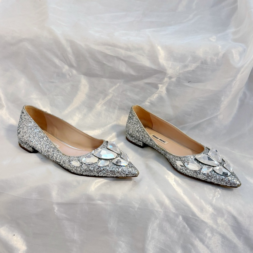 Miu Miu Romanthistle Silver Glitter Flats